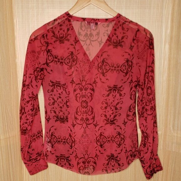 Cabi Women's Sheer Floral Maroon Blouse. Small - Picture 2 of 6